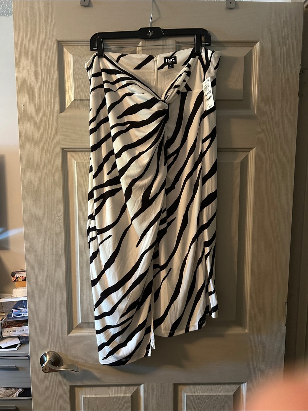 INC International Concepts Black & White Zebra-Stripe Midi Skirt